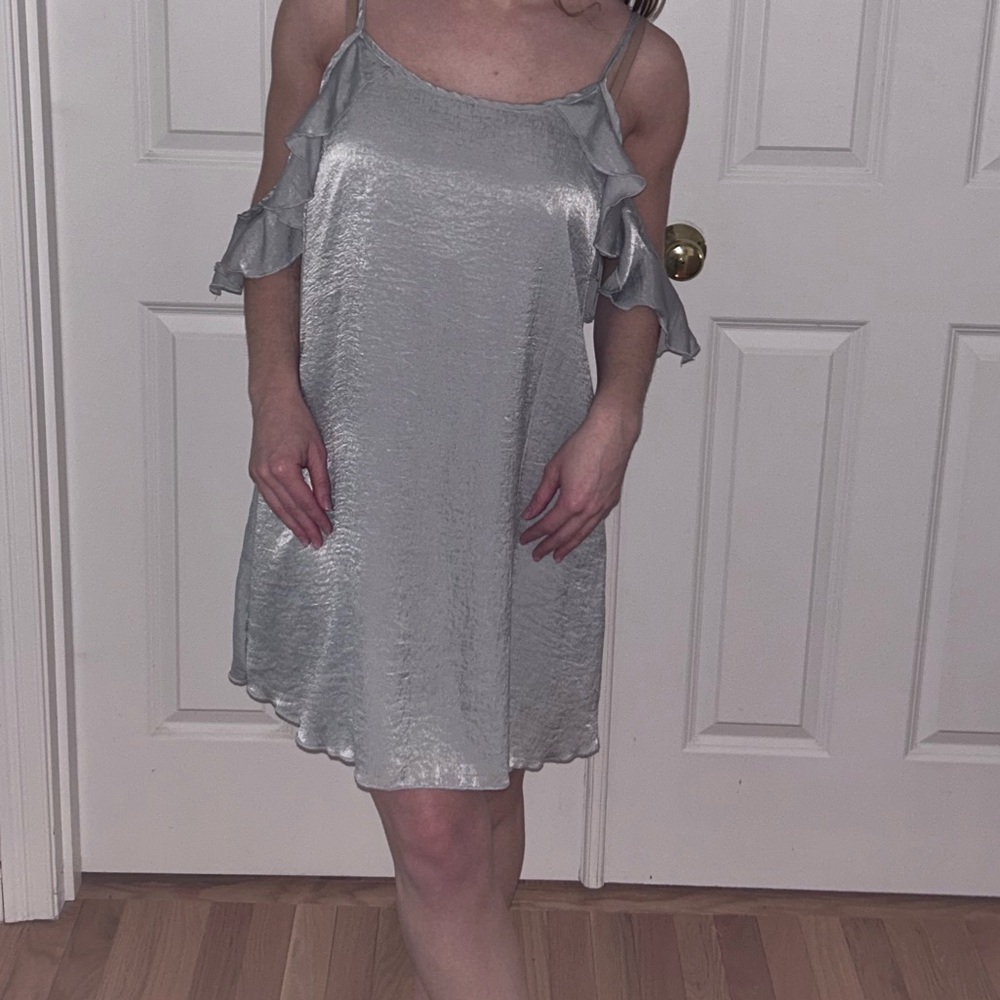 Silver/Gray Ruffle Slip Dress